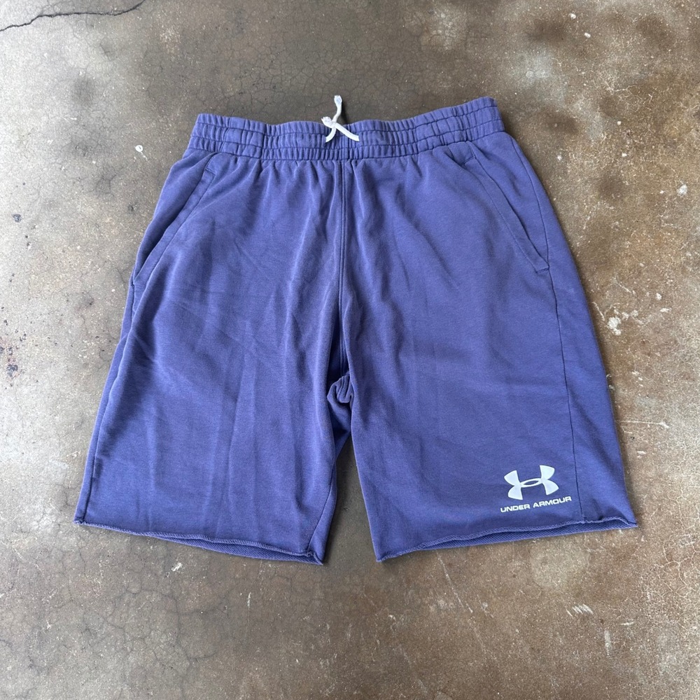 Under Armour Sweat Shorts Women Large Blue Excellent Raw Hem Fleece Lounge